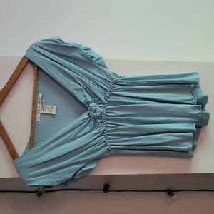 Max Studio Puffy Short Sleeve Rosette Blouse, Baby Blue, Size M